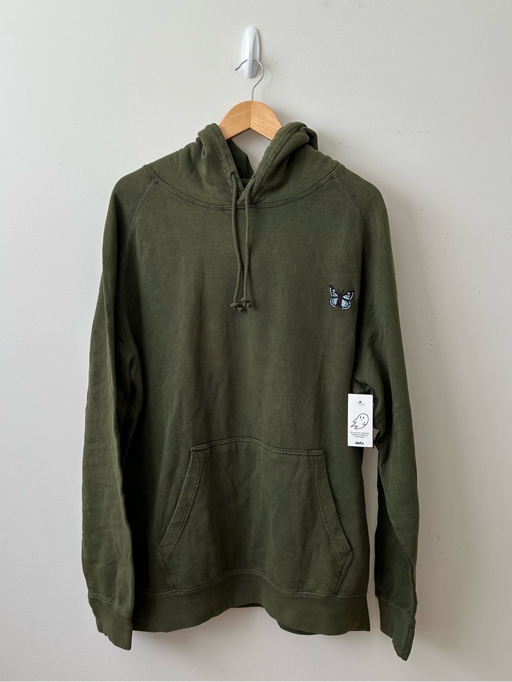 Dalix Women’s XL Olive Green Butterfly Mineral Washed Hoodie Sweatshirt New